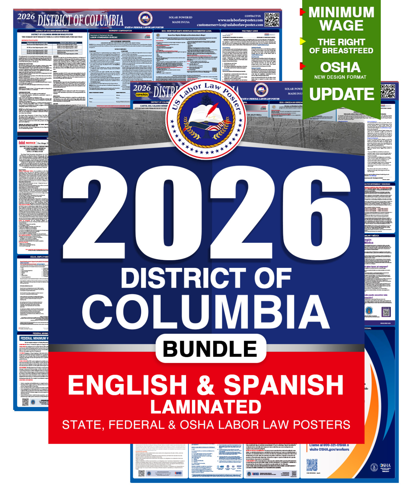 2026 Washington DC LABOR LAW POSTER (Federal & State) Bundle Laminated