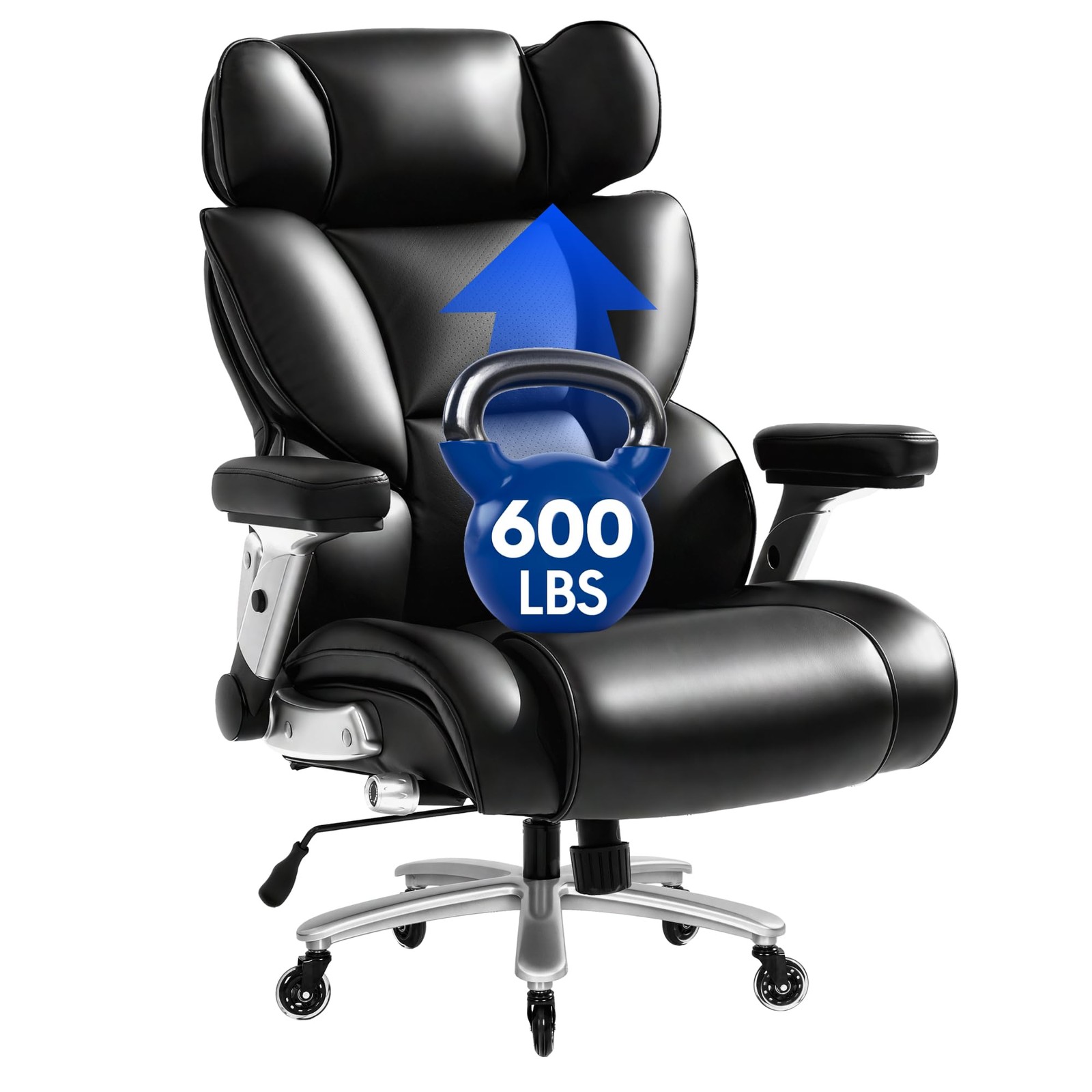 600LBS Big and Tall Office Chair with Flip Arms Heavy Duty Leather Office Chair