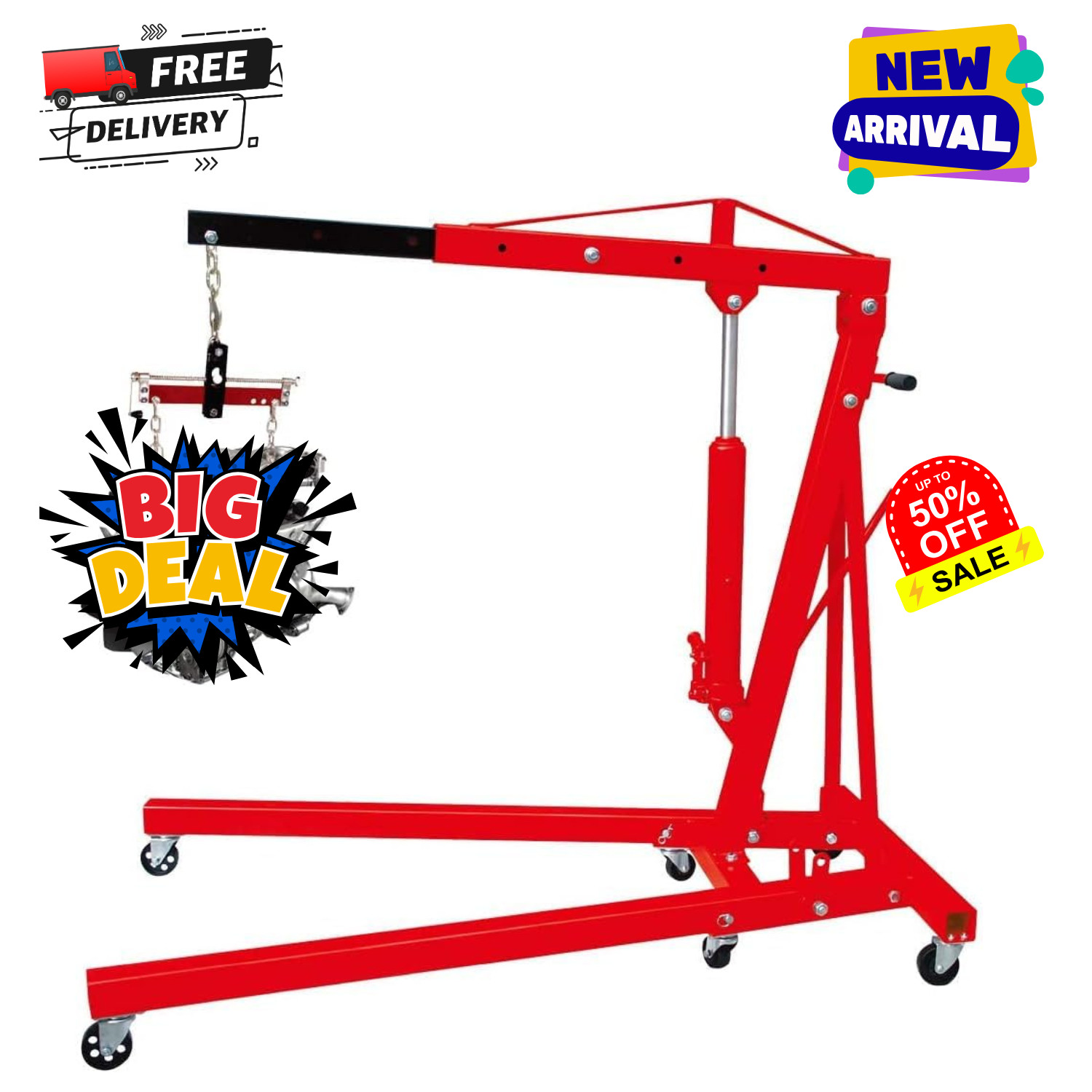 Heavy Duty Engine Hoist Leveler Cherry Picker Shop Crane Load Lift Tool 1500 Lbs