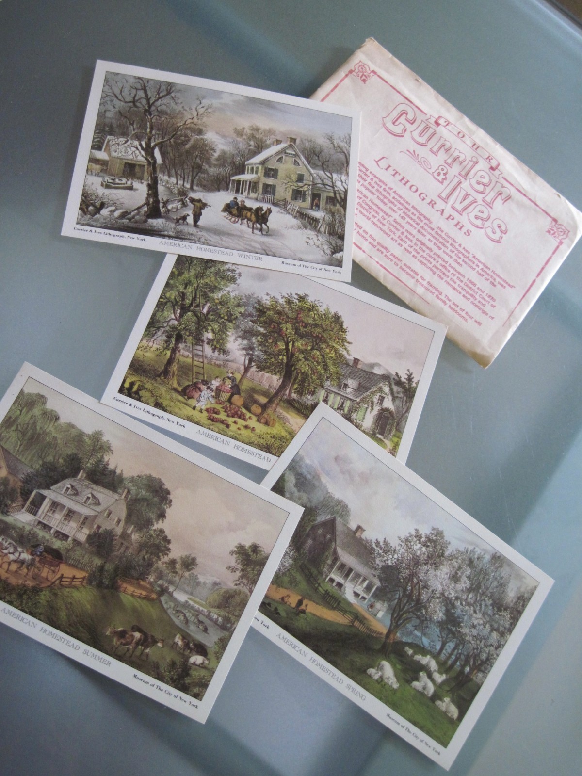 VTG Currier & Ives American Homestead 5x7 Lithographs Set of 4  w Envelope