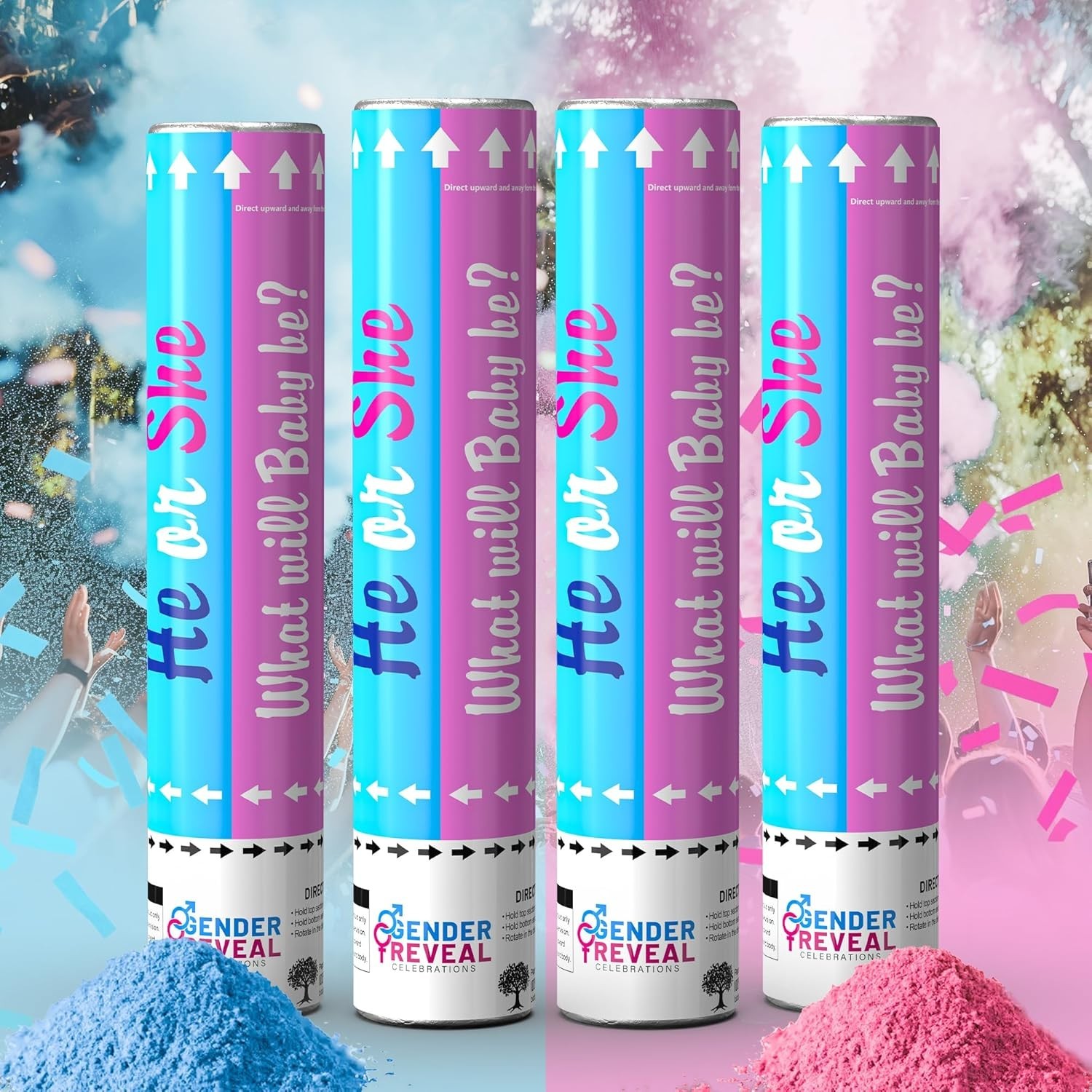 4 Pack Gender Reveal Confetti smoke Powder Cannon |2 Pink & 2 Blue -Biodegradab 4 Pack Gender Reveal Confetti smoke Powder Cannon |2 Pink & 2 Blue -Biodegradab