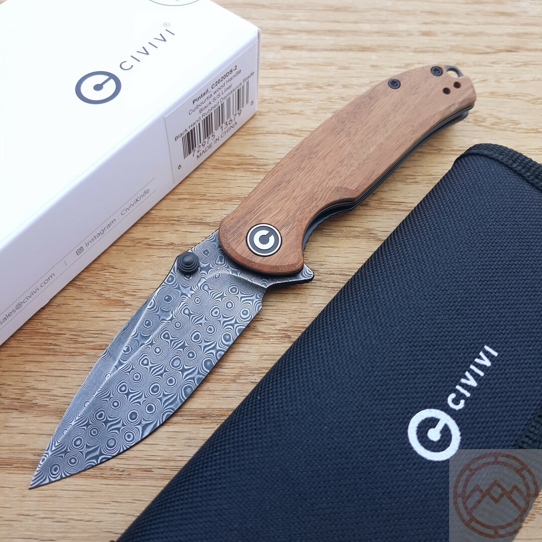 Civivi Pintail Liner Folding Knife 3 Damascus Steel Blade Cuibourtia Wood Handle