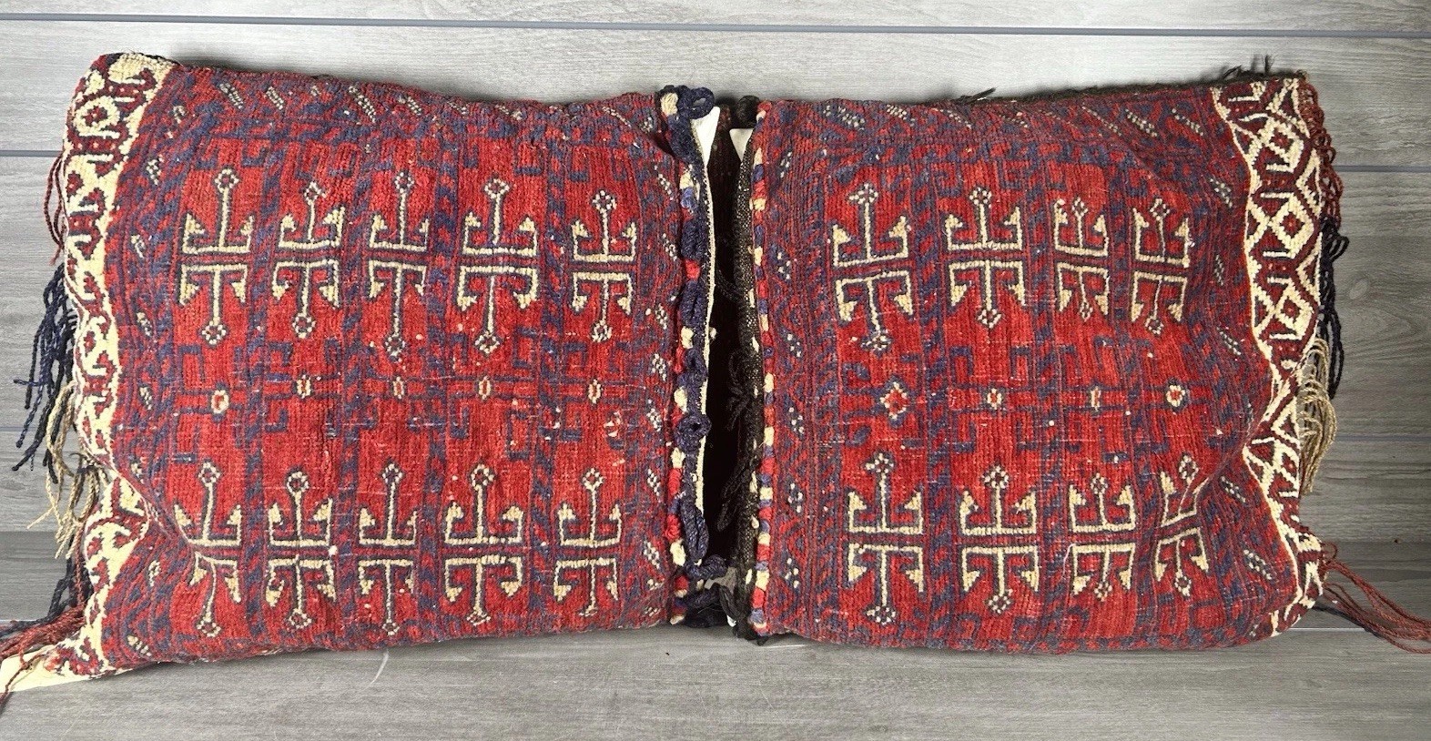 Large Antique Wool Rug Pillow, Hand Woven, Handmade Large Antique Wool Rug Pillow, Hand Woven, Handmade