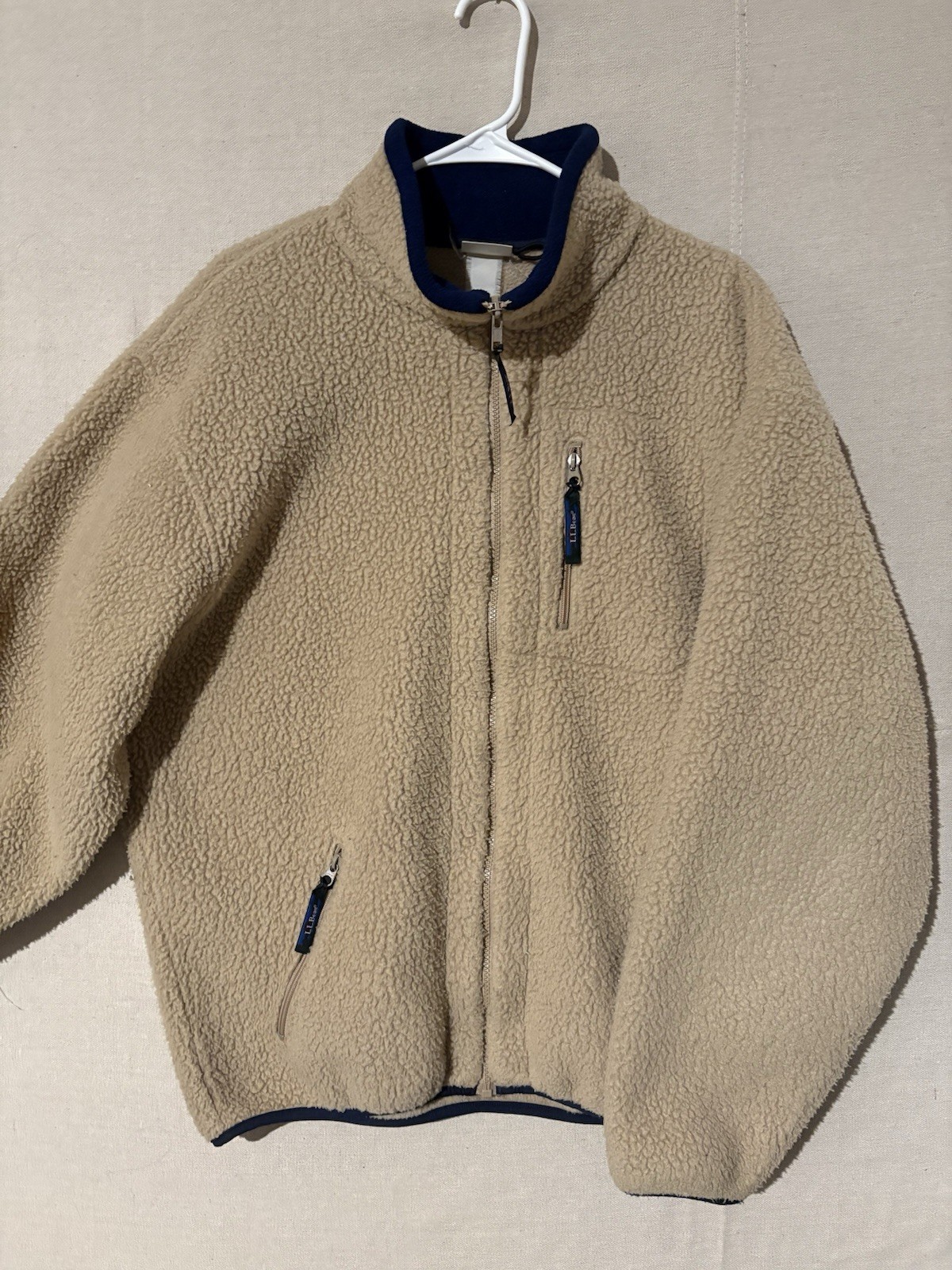 Vintage L.L. Bean Jacket Mens Large Beige Sherpa Fleece Full Zip High Pile USA
