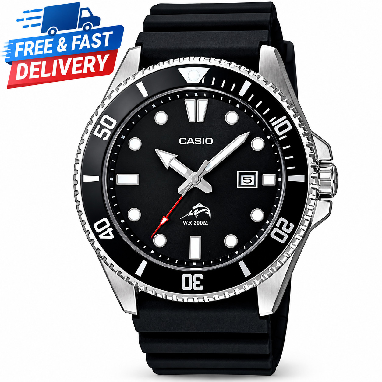 CASIO MDV106-1AV Duro 200M Men's Black Resin Strap Analog Dive Watch Date