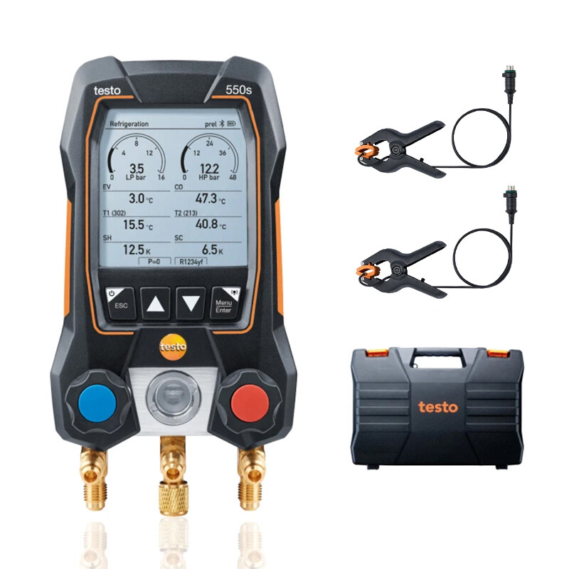 Testo 550s AC Manifold Gauge Set 2 Wired Temperature Clamp Probes Bluetooth Testo 550s AC Manifold Gauge Set 2 Wired Temperature Clamp Probes Bluetooth