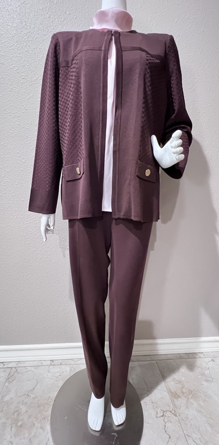 MISOOK 4 Piece SET Jacket Shell Blouse Pants - SZ - XL & L - Reddish Brown Brick