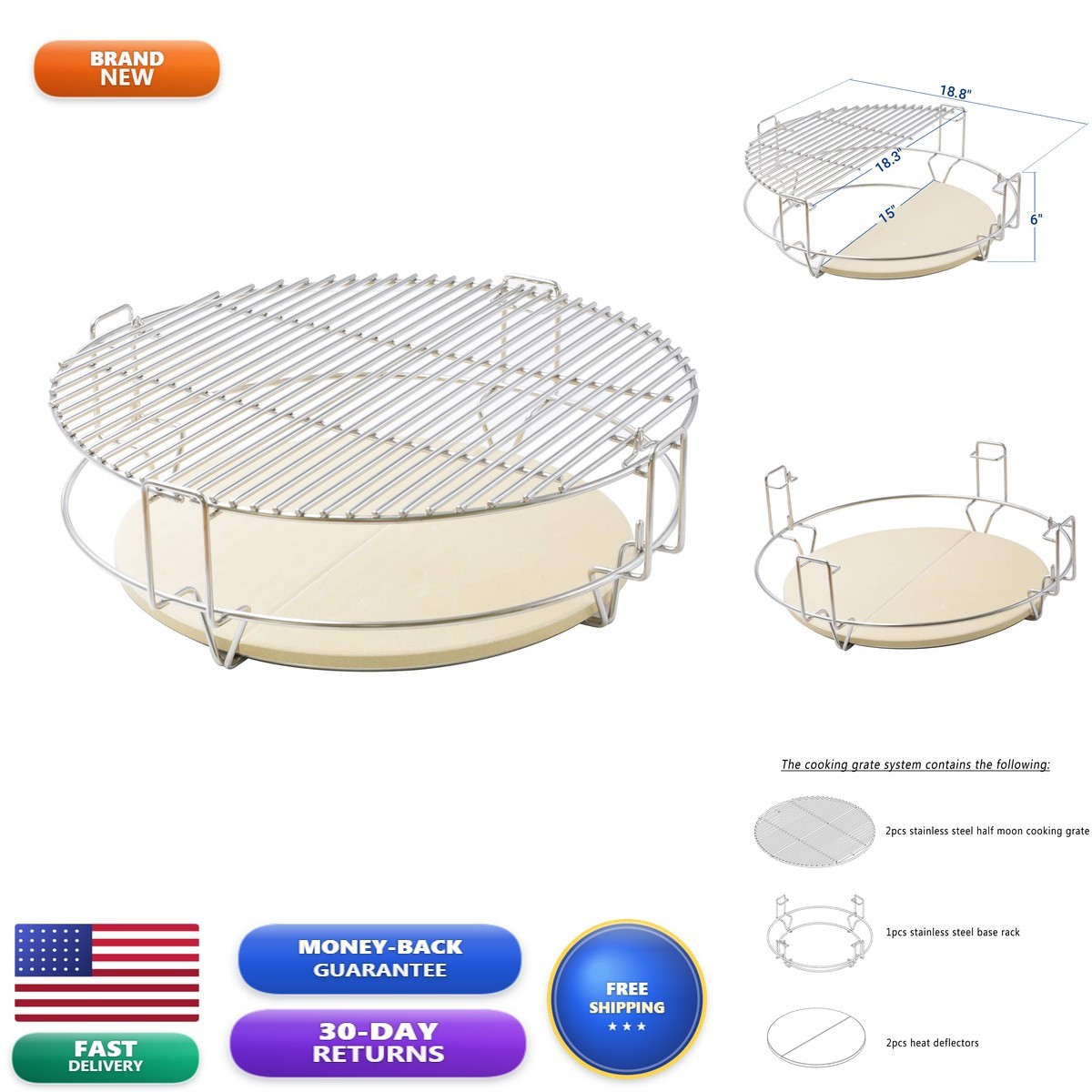 Onlyfire Stainless Steel Cooking Grate System Split Ceramic Deflectors Onlyfire Stainless Steel Cooking Grate System Split Ceramic Deflectors