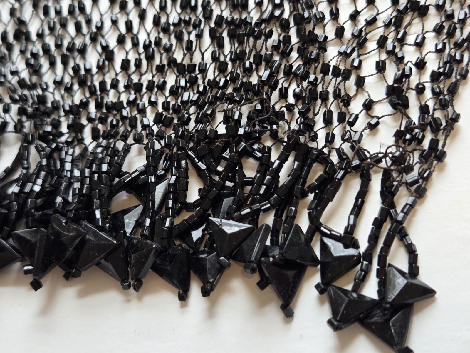 Antique Victorian Mourning Jet Black Glass Beaded Dress  Pieces Handmade See Des