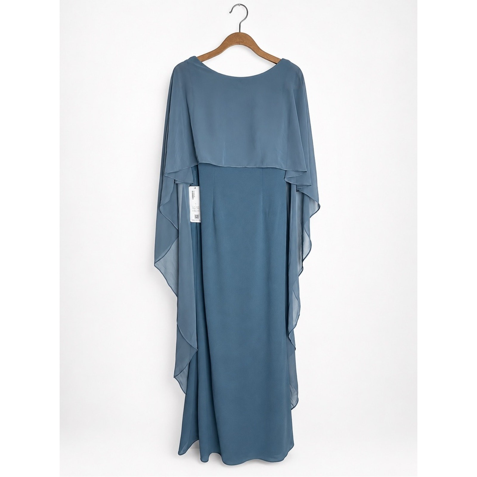 Azazie Dion Twilight Blue Bridesmaid Formal Maxi Dress Cape Overlay Size A12 NWT
