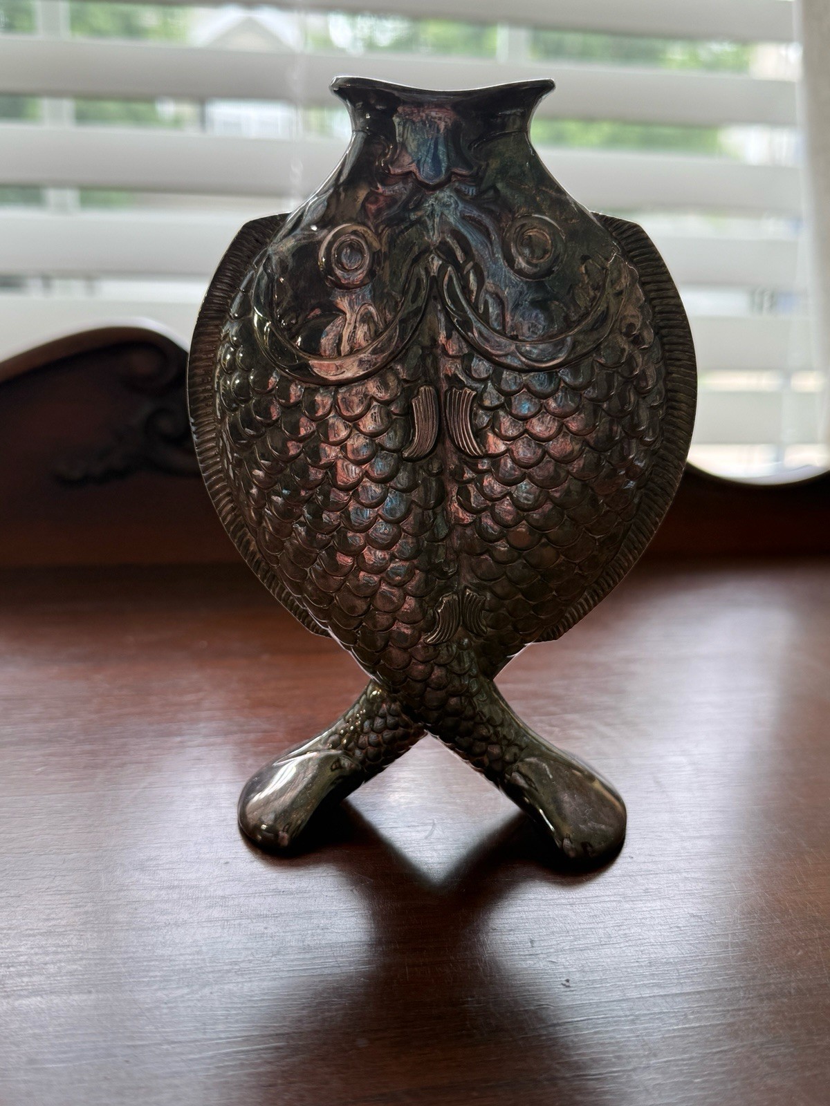 Vintage CHRISTOFLE France DEUX POISSONS Double Fish Silver Plated Vase