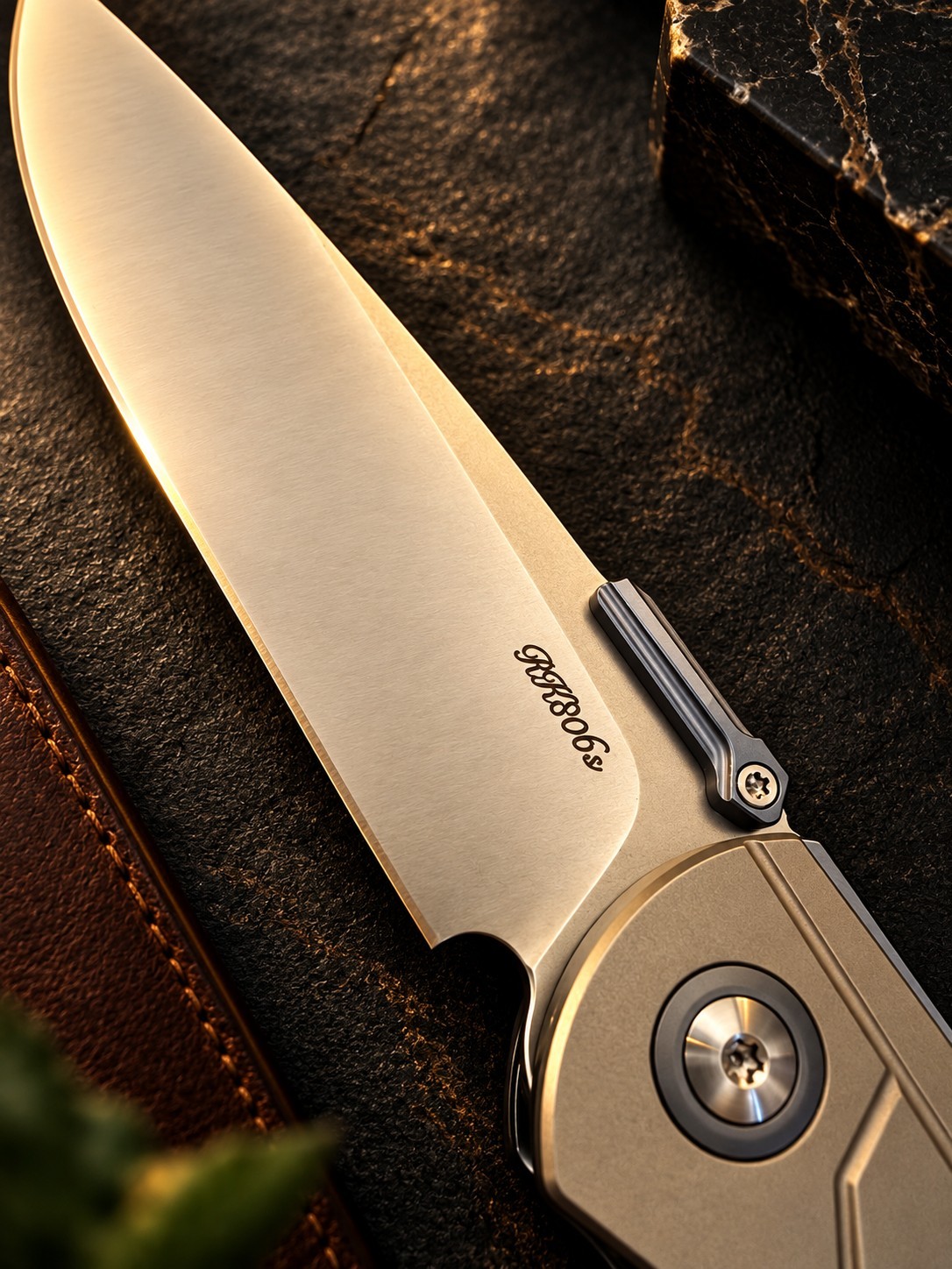 RIKE KNIFE No.68 M390 Drop Point Plain Manual Frame Lock Gray Titanium Clip RIKE KNIFE No.68 M390 Drop Point Plain Manual Frame Lock Gray Titanium Clip