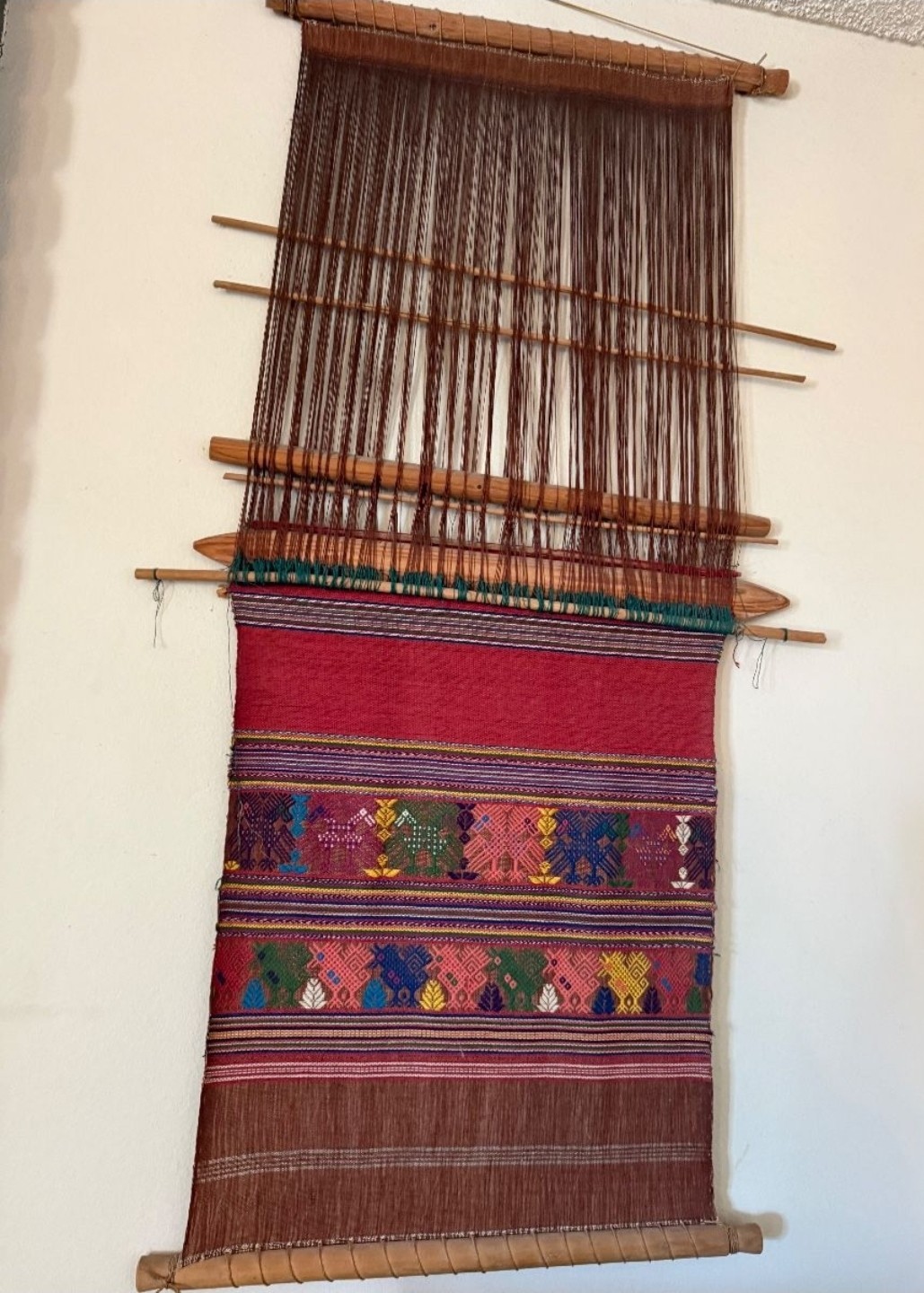 Textile Art Woven Wall Hanging Vintage Guatemalan “In-Progress Loom Tapestry” 