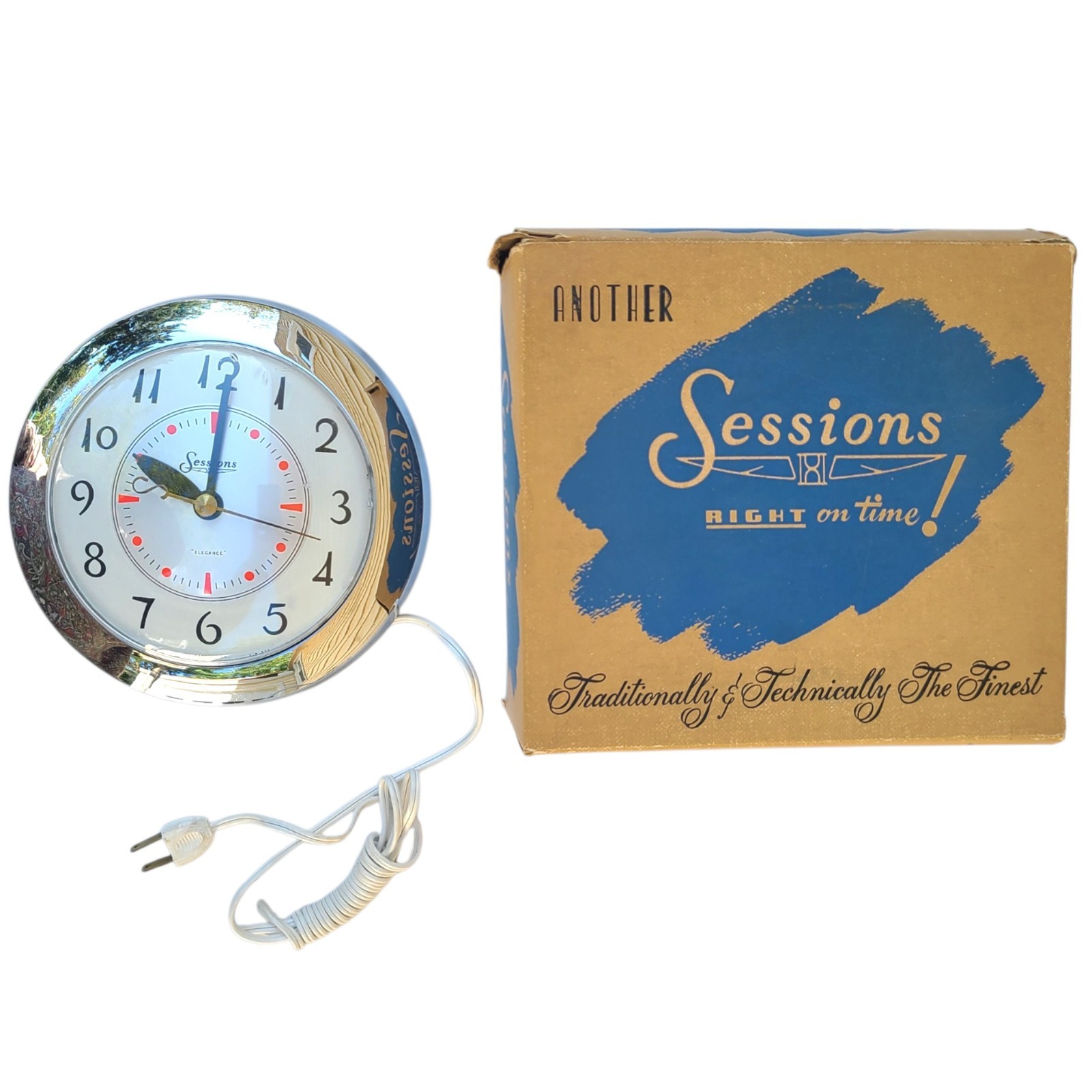 NOS Vintage MCM Chrome Wall Clock Session Kitchen w/ BOX Mid Century 1950s