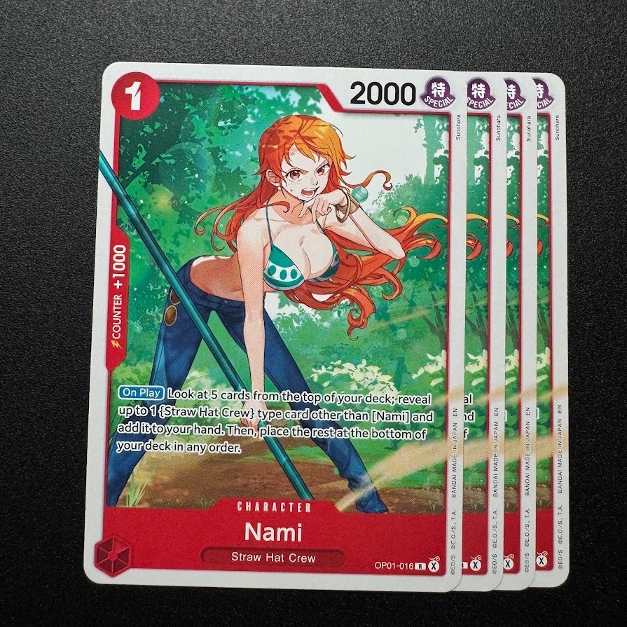 4x Nami OP01-016 Alt Art ST31 - One Piece TCG English Playset Near Mint 4x Nami OP01-016 Alt Art ST31 - One Piece TCG English Playset Near Mint