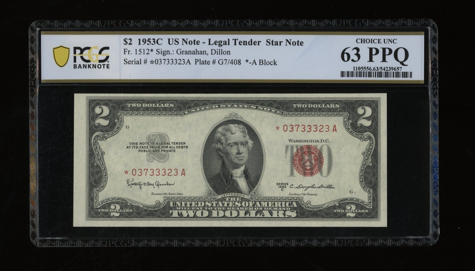 DBR 1953-C $2 Legal STAR Fr. 1512* PCGS-B 63 PPQ Serial *03733323A DBR 1953-C $2 Legal STAR Fr. 1512* PCGS-B 63 PPQ Serial *03733323A