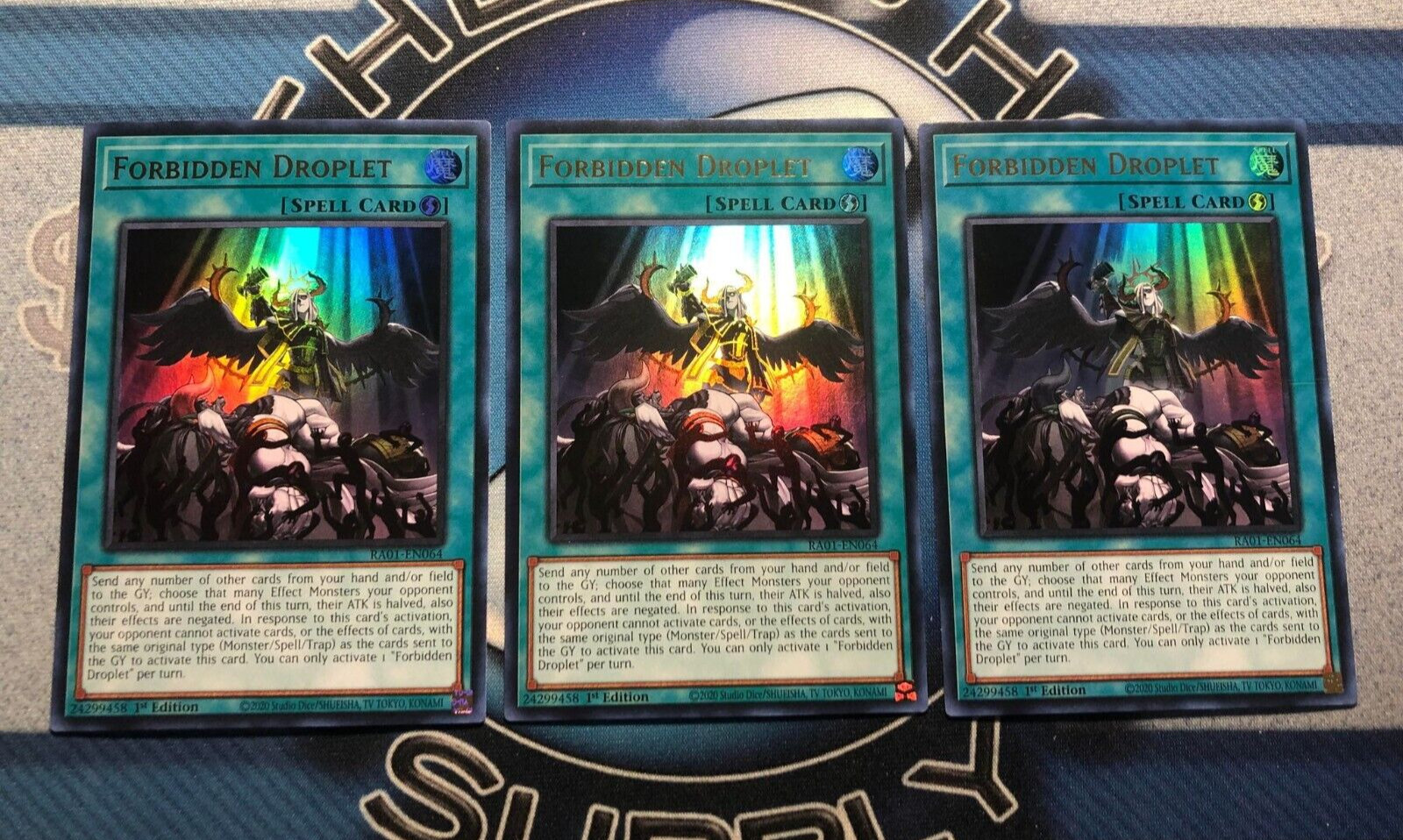 ** 3X FORBIDDEN DROPLET 3X ** PLAYSET ULTRA RARE 1ST EDITION RA01-EN064 YUGIOH