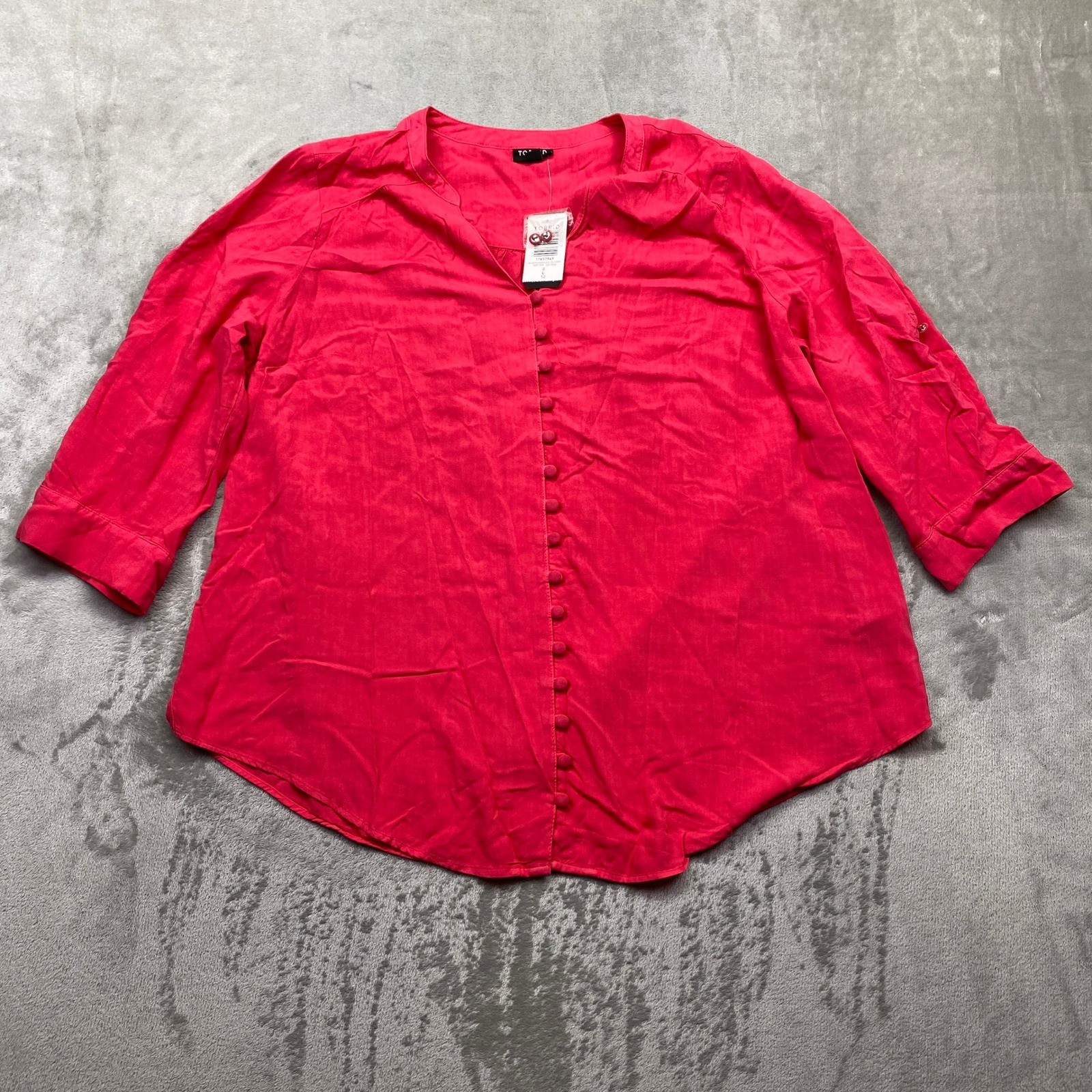 Torrid Harper Challis Pink/Red Rayon Button Front 3/4 Sleeve V-Neck Top 12 NWT