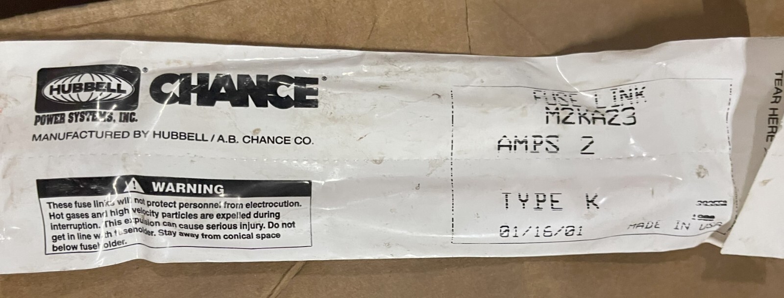 New Hubbell Chance M2KA23 Fuse Link Type K 2 Amps