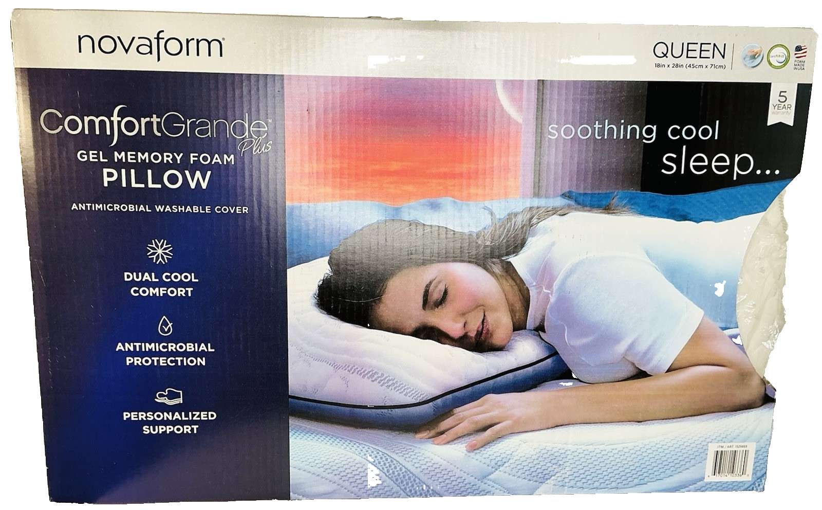 Novaform Comfort Grande Plus Gel Memory Foam Pillow Queen 18x28in
