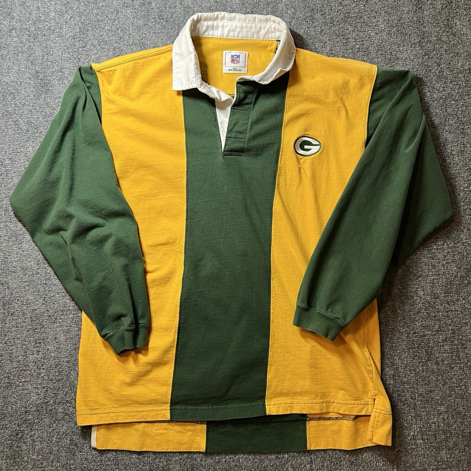 Green Bay Packers NFL Rugby Style Shirt Green Collared Mens Size L 2-tone Color