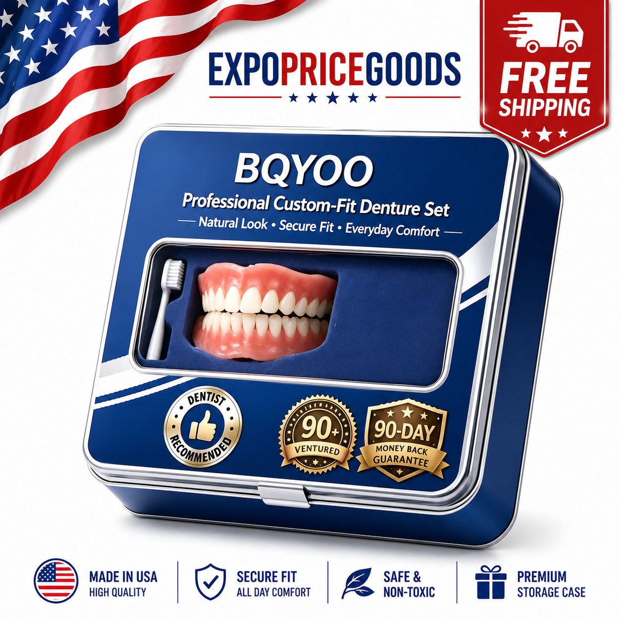 Moldable Silicone Dentures Upper Lower False Teeth Set Instant Smile Toothbrush