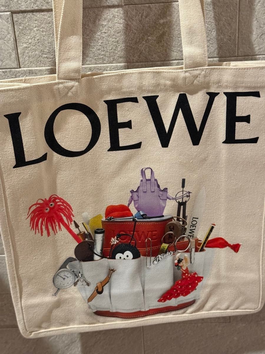LOEWE Crafted World Exhibition Limited White Canvas Tote Bag Novelty Graphic