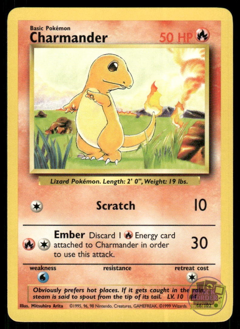 Charmander 46/102 Common Base Set Unlimited Pokemon NM