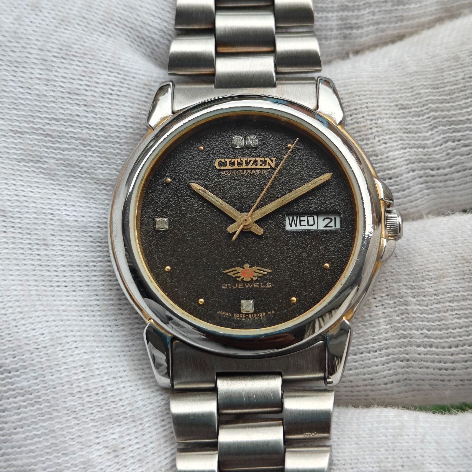 Vintage Citizen Automatic 21 Jewels Black Dial Day Date GN-4-S Japan Watch