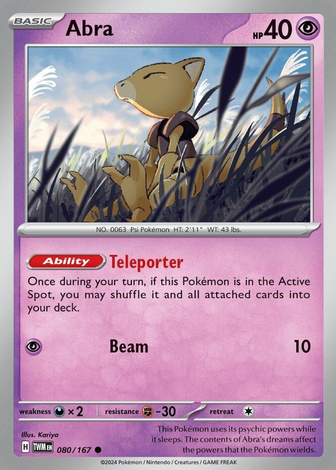 Abra - 080/167 - Common (Near Mint) Twilight Masquerade - Psychic Pokémon