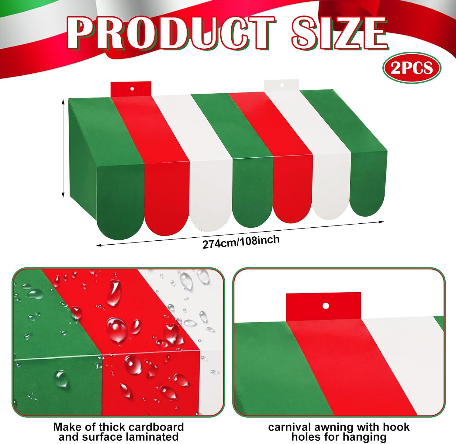 3 Pcs Italian Themed Party Decorations Italian Flag Tablecloth Italy Awning W...