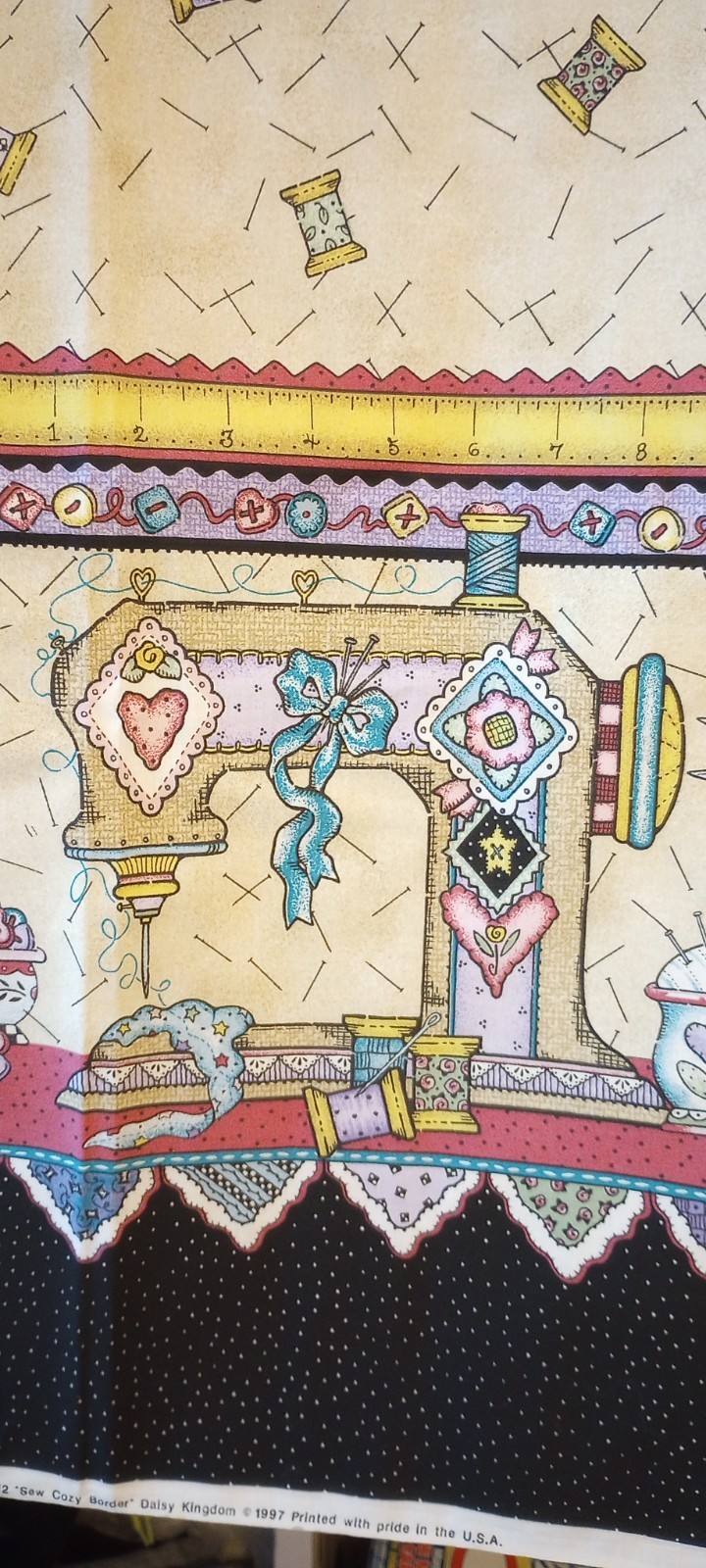 Vintage 1997 Daisy Kingdom Sew Cozy Border #515412 Cotton Fabric 3 Yds +8\