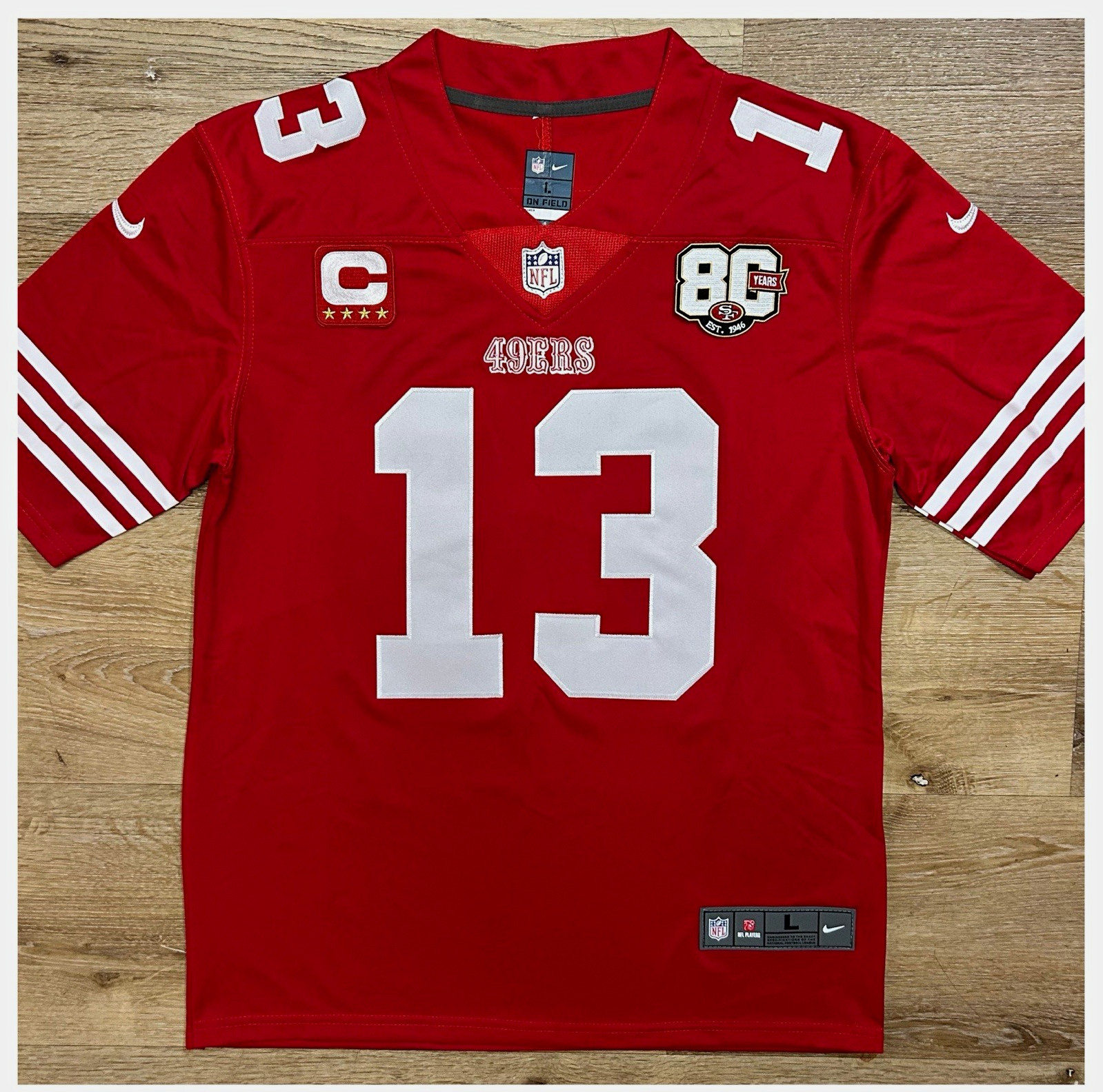 49ers Jersey Brock Purdy official style 80th anniversary patch Captain patch