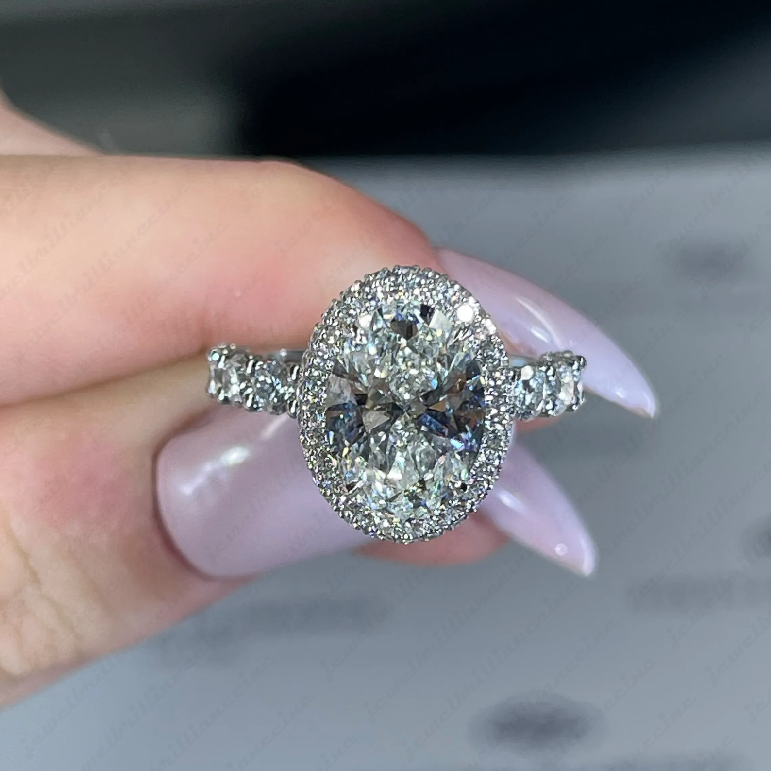 2.86Ctw Oval Cut Moissanite Halo Wedding Engagement Ring 14K White Gold Plated
