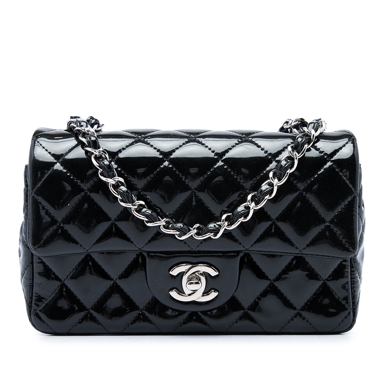 Chanel Mini Rectangular Classic Patent Single Flap Pre-Loved Crossbody Bag Black