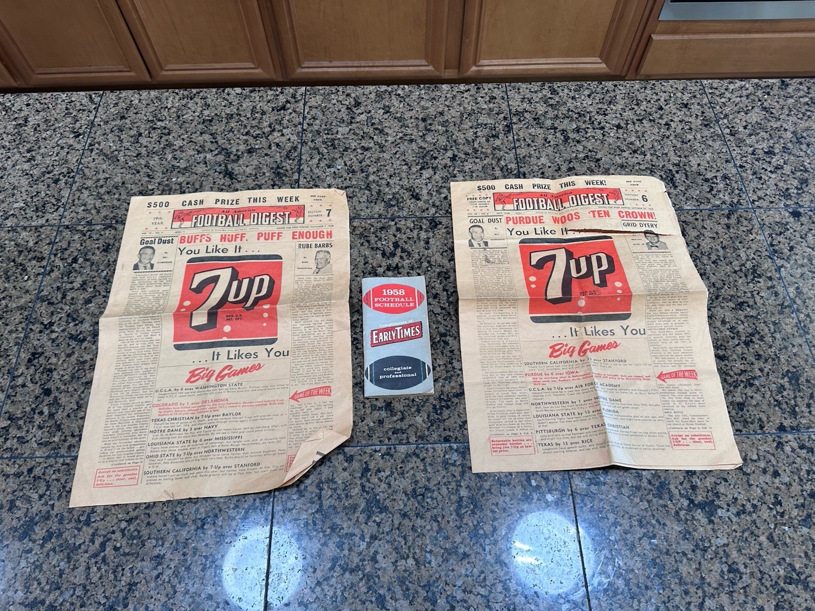 Vintage All American Football Digest 1958 & 1959 Papers 7 Up Lot W/ 58 Schedule