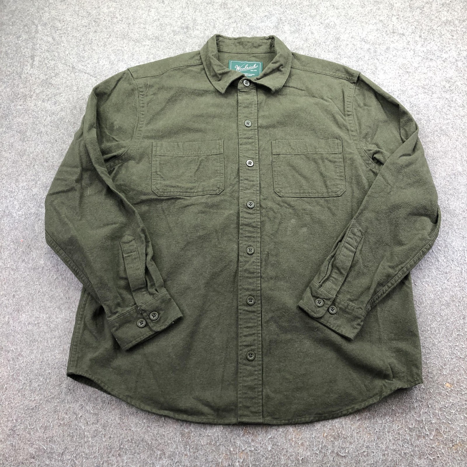 Woolrich Shirt Mens Large Green Long Sleeve Flannel Button Up Pockets Casual