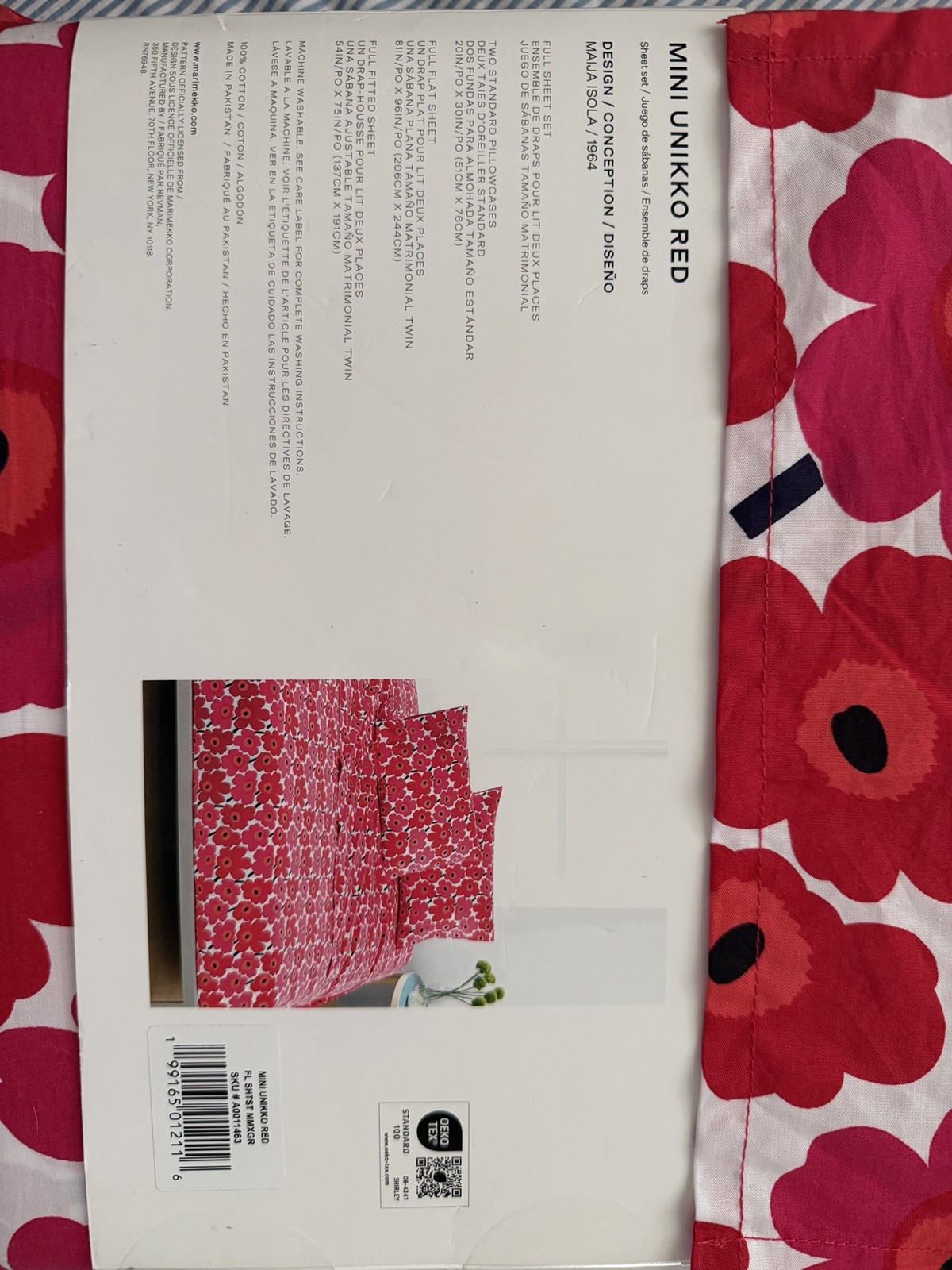 MARIMEKKO MINI UNIKKO RED MAIJA ISOLA 200 TC 100% Cotton QUEEN Sheet Set MARIMEKKO MINI UNIKKO RED MAIJA ISOLA 200 TC 100% Cotton QUEEN Sheet Set