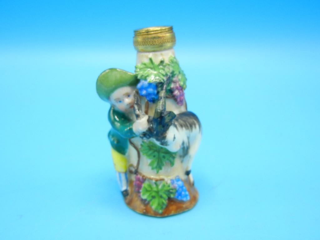 Antique Sampson Continental Porcelain Figural Bottle Boy & Goat Grapevine 2.5