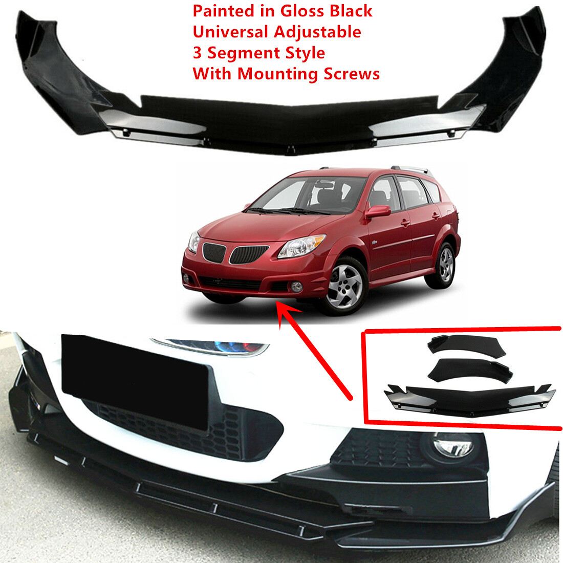 Add-on Universal For Pontiac Vibe 2005-2008 Front Underbody Lip Splitter Black