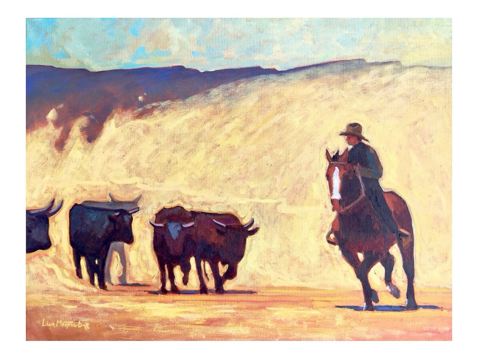 Original Painting Western Landscape Cowboy Horses Signed 18x24 Art Original Painting Western Landscape Cowboy Horses Signed 18x24 Art