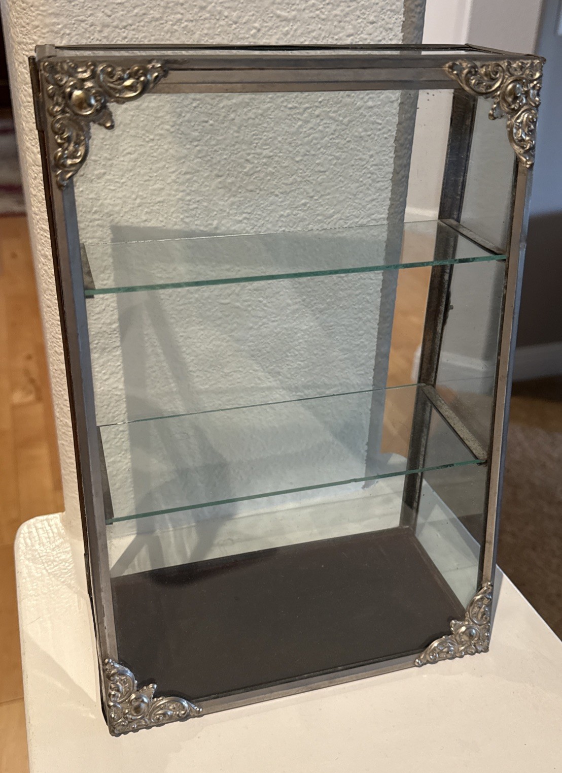 Antique upright tin decorative slanted glass Display case counter Showcase