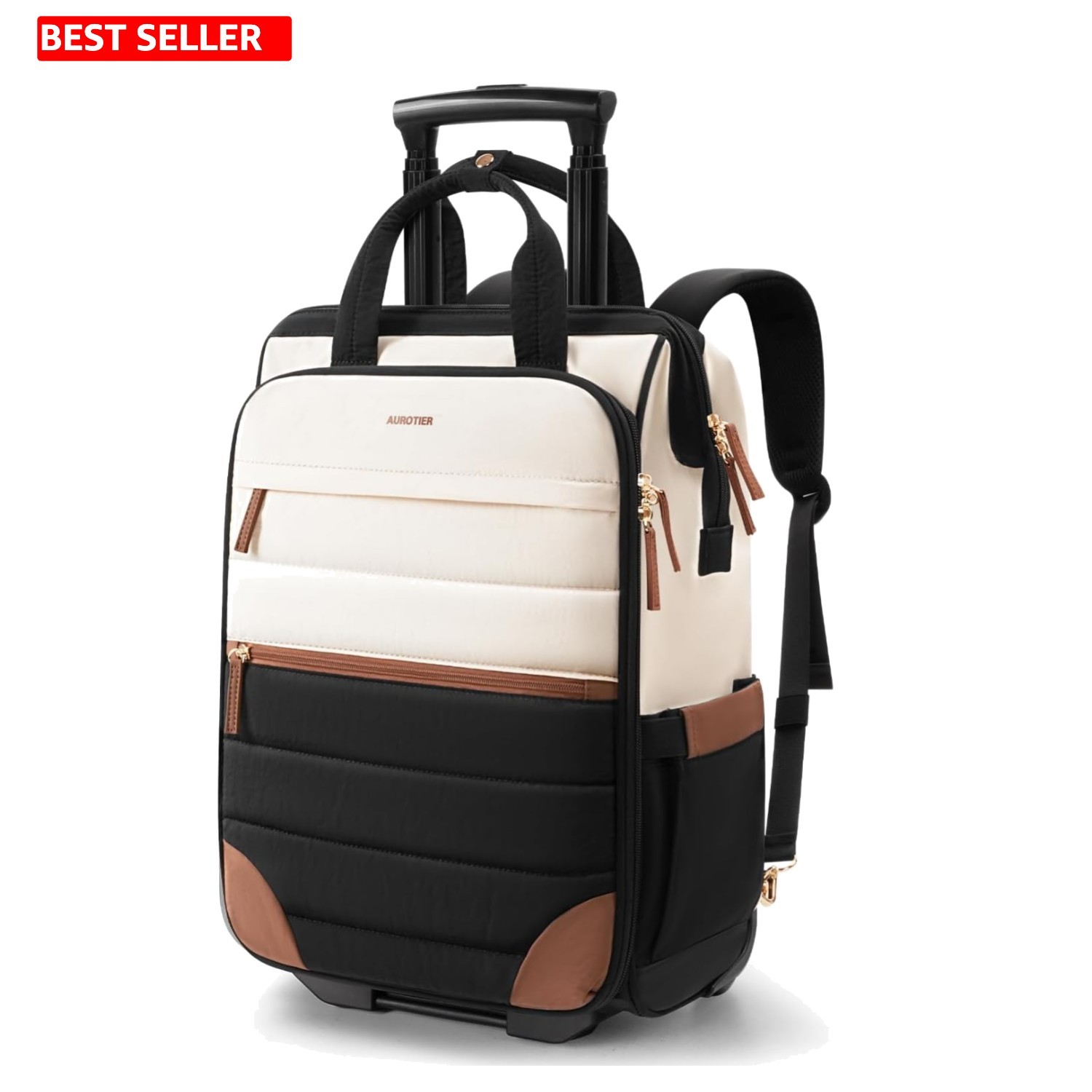 Rolling Puffer Backpack Women 16 In Wheeled Laptop Dual Opening Beige Brown Bag Rolling Puffer Backpack Women 16 In Wheeled Laptop Dual Opening Beige Brown Bag