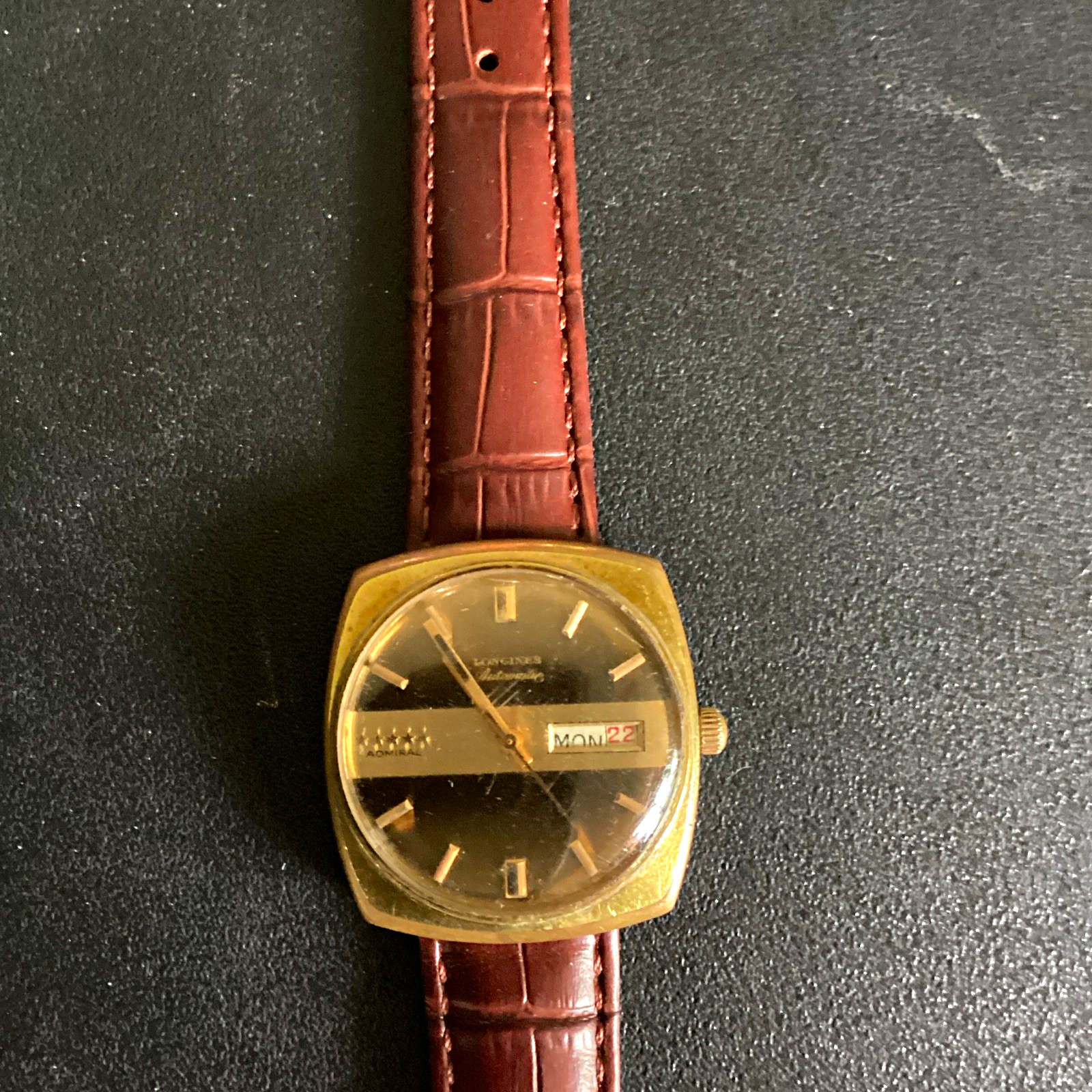 Longines Admiral Vintage Automatic Day/Date Cushion 36mm Gold-Plated Watch Longines Admiral Vintage Automatic Day/Date Cushion 36mm Gold-Plated Watch
