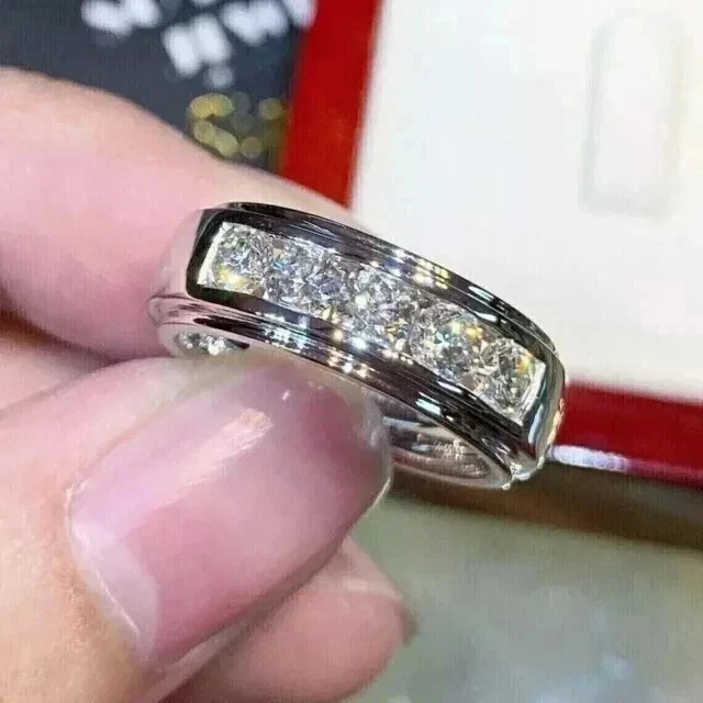 Natural Diamond 3.30Ct Round Cut 14K White Gold Solid Women\'s Band Ring