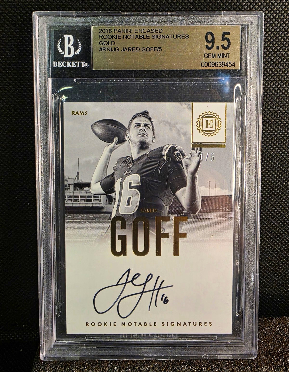 Panini 2016 Encased Jared Goff RNI-JG Rookie Notable Signatures Gold /5 Auto Panini 2016 Encased Jared Goff RNI-JG Rookie Notable Signatures Gold /5 Auto