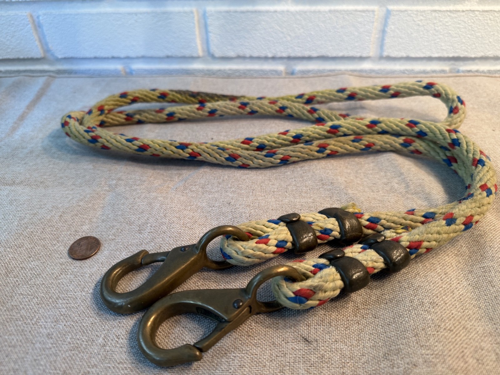 Vintage 6 Ft Double End Marine Rope Line Heavy Brass Spring Snap Hooks Nautical