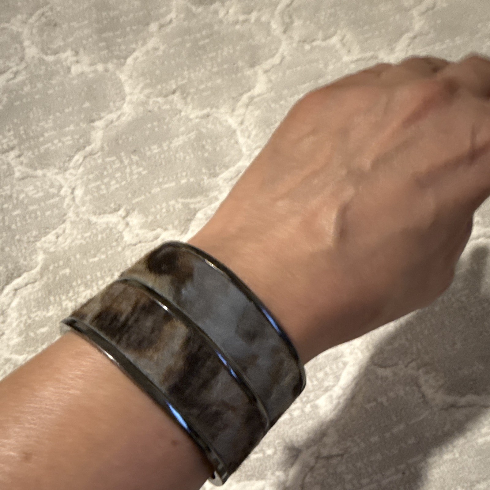 NEW Vintage Allsaints Black & Gray Wide Chrome Cuff Bracelet Cuff Chain Link NEW Vintage Allsaints Black & Gray Wide Chrome Cuff Bracelet Cuff Chain Link