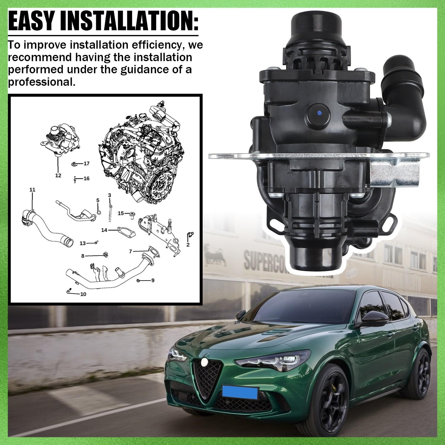 Coolant 3-Way Thermostat Valve for Alfa Romeo Stelvio 2.0T LHD 18-24 68312761AD