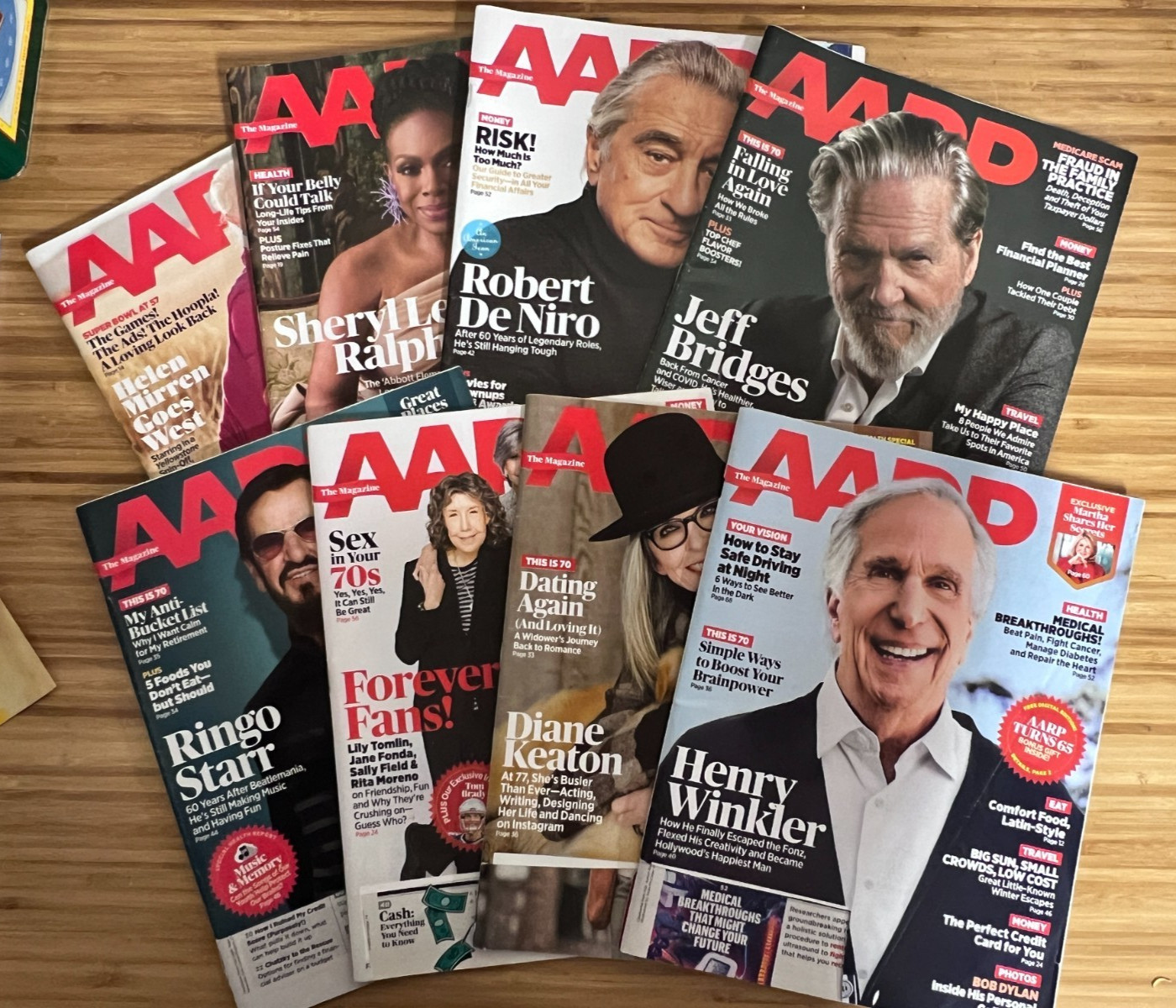 Lot of 8 AARP Magazines - DeNiro Briges Starr Keaton Winkler +